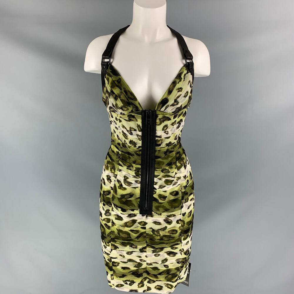 BURBERRY PRORSUM Spring 2011 Size 10 Silk Camouflage Leather Knee-Length Dress